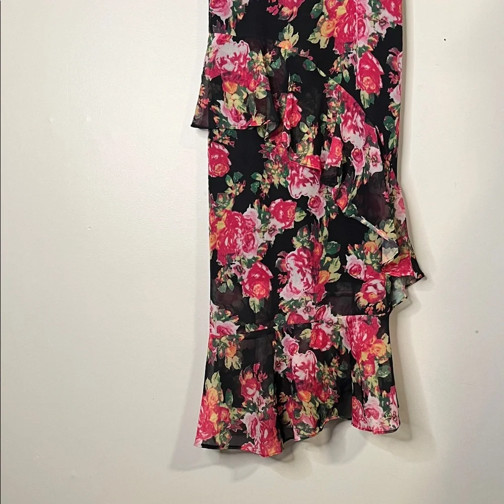Floral V-Neck Ruffle Dress midi dress with fitted waistline and bustier red pink - Picture 2 of 7